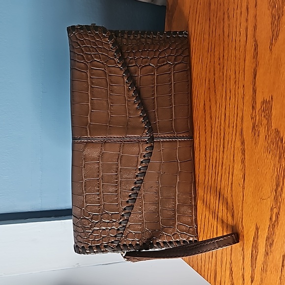 Chico's Handbags - Chicos Croc Textured Women's Brown And Black Clutch